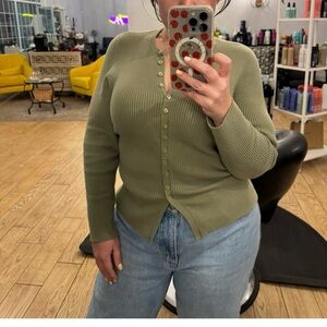 Abercrombie & Fitch Green Ribbed Cardigan